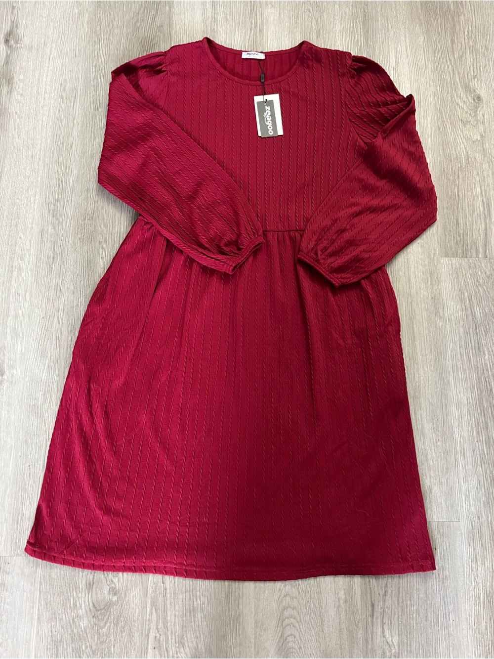 🔥191–NWT zeagoo Red Long Sleeve Textured Swing Dress